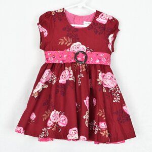 Pumpkin Patch Girl's Size 2 Dark Red & Pink Floral Puffy Dress